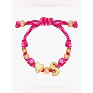 NEW?14K Gold-Plated Knotty Bubble Letter Initial Heart Bracelet